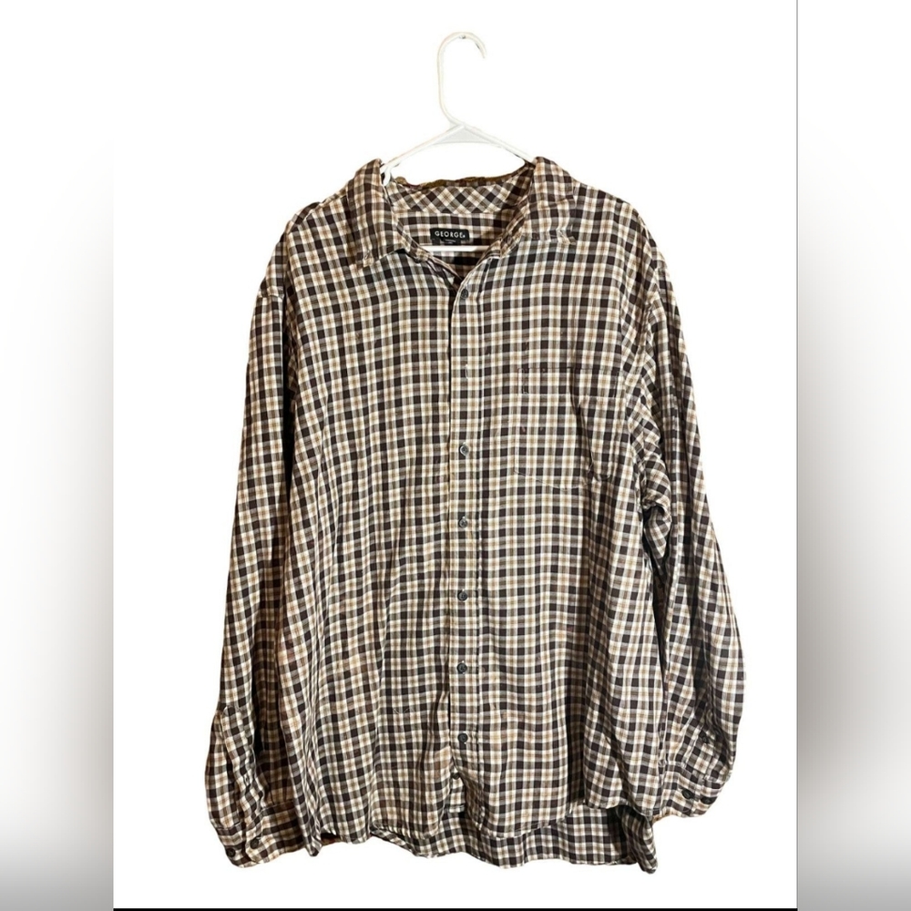 George Tan/Brown Button-Front Flannel, Size 2XL